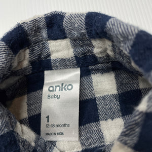 Boys Anko, checked cotton long sleeve shirt, FUC, size 1,  