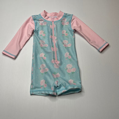 Girls 4 Baby, floral long sleeve rashie suit, EUC, size 00,  