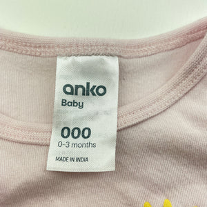 Girls Anko, pink cotton bodysuit / romper, GUC, size 000,  