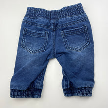 Load image into Gallery viewer, unisex Tiny Little Wonders, blue stretch denim pants, elasticated, EUC, size 000,  