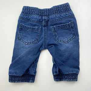 unisex Tiny Little Wonders, blue stretch denim pants, elasticated, EUC, size 000,  