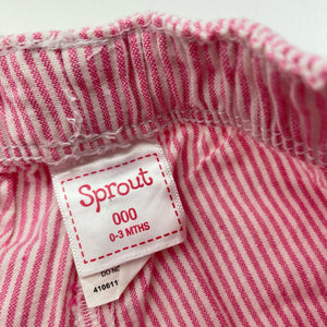 Girls Sprout, pink & white stripe cotton shorts, elasticated, EUC, size 000,  