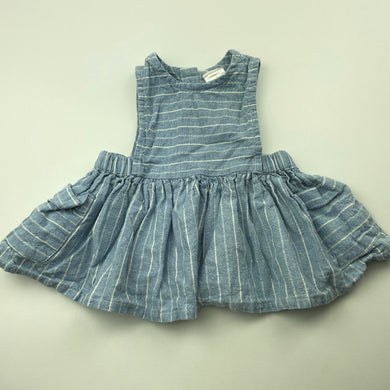 Girls Anko, blue & white stripe cotton dress, EUC, size 000, L: 28cm