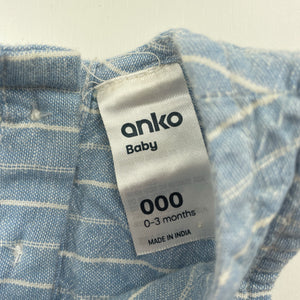 Girls Anko, blue & white stripe cotton dress, EUC, size 000, L: 28cm