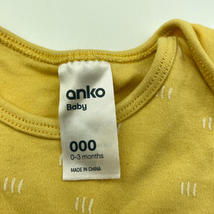 unisex Anko, yellow cotton bodysuit / romper, GUC, size 000,  