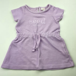 Girls Seed, purple embroidered heritage short sleeve dress, EUC, size 0, L: 38cm