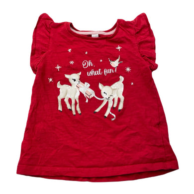 Girls Dymples, red organic cotton Christmas top, EUC, size 2,  