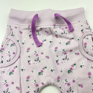 Girls Baby Berry, lilac floral fleece lined pants / bottoms, elasticated, GUC, size 00,  