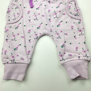 Girls Baby Berry, lilac floral fleece lined pants / bottoms, elasticated, GUC, size 00,  