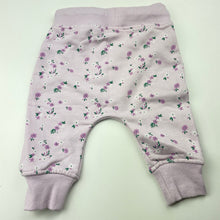 Load image into Gallery viewer, Girls Baby Berry, lilac floral fleece lined pants / bottoms, elasticated, GUC, size 00,  