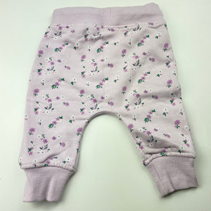 Girls Baby Berry, lilac floral fleece lined pants / bottoms, elasticated, GUC, size 00,  