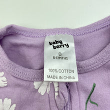 Load image into Gallery viewer, Girls Baby Berry, purple floral cotton zip romper, GUC, size 0,  