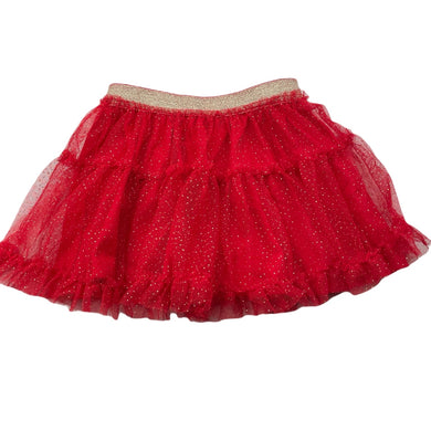 Girls Anko, lined red & gold tulle party skirt, elasticated, L: 23cm, EUC, size 1,  