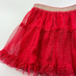 Girls Anko, lined red & gold tulle party skirt, elasticated, L: 23cm, EUC, size 1,  