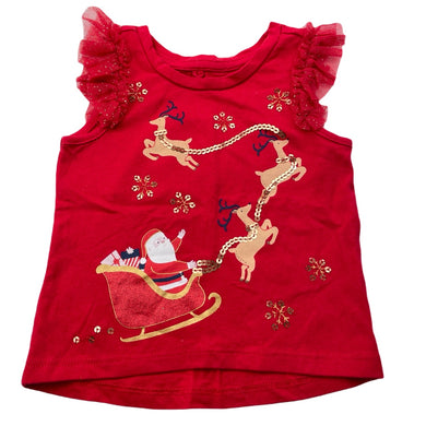 Girls Anko, red cotton Christmas top, EUC, size 1,  