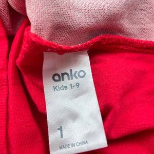 Girls Anko, red cotton Christmas top, EUC, size 1,  