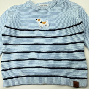 Boys Country Road, knitted cotton sweater / jumper, dog, marks front & back, FUC, size 0,  