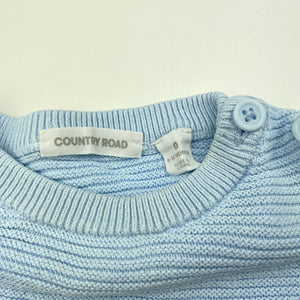 Boys Country Road, knitted cotton sweater / jumper, dog, marks front & back, FUC, size 0,  