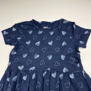 Girls Anko, navy cotton casual dress, GUC, size 7, L: 62cm