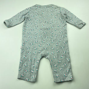 Girls Marquise, grey floral cotton romper, GUC, size 000,  