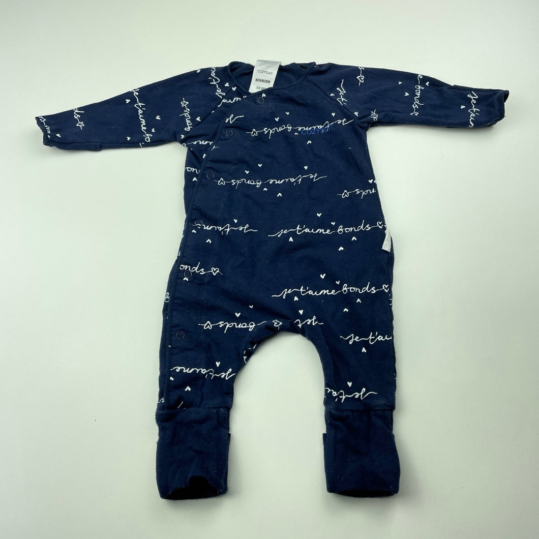 unisex Bonds, navy stretchy cozysuit coverall / romper, FUC, size 0000,  
