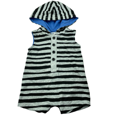 Boys Baby Berry, striped cotton hooded romper, EUC, size 0000,  