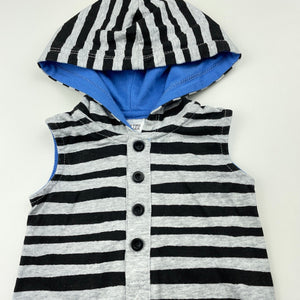 Boys Baby Berry, striped cotton hooded romper, EUC, size 0000,  