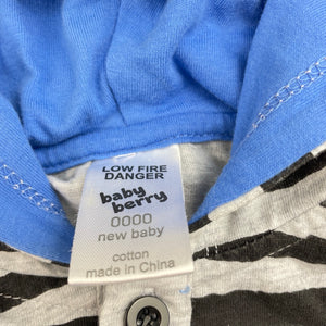 Boys Baby Berry, striped cotton hooded romper, EUC, size 0000,  