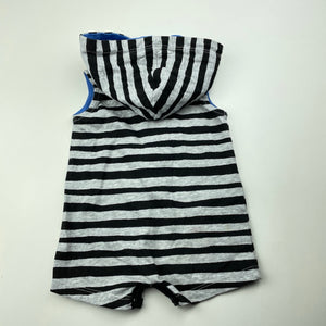 Boys Baby Berry, striped cotton hooded romper, EUC, size 0000,  