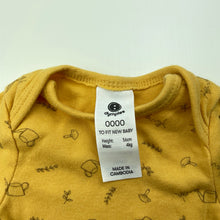 Load image into Gallery viewer, unisex Dymples, yellow organic cotton bodysuit / romper, GUC, size 0000,  