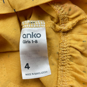 Girls Anko, yellow cotton long sleeve top, mark on front, FUC, size 4,  
