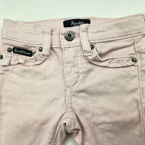 Girls Bardot Junior, pink stretch denim pants, adjustable, mark back waistband, FUC, size 00,  