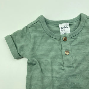 unisex Anko, green cotton henley bodysuit / romper, EUC, size 0000,  
