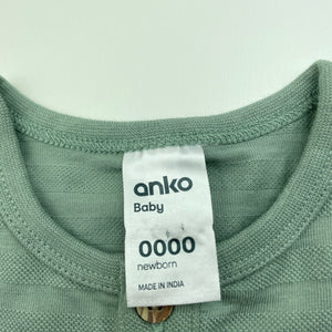 unisex Anko, green cotton henley bodysuit / romper, EUC, size 0000,  