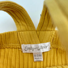 Load image into Gallery viewer, Girls Emily and Oliver, yellow ribbed romper, GUC, size 000,  