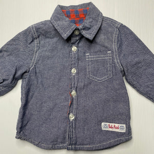 Boys Pumpkin Patch, blue cotton long sleeve shirt, FUC, size 000,  