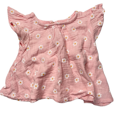 Girls Dymples, pink floral cotton short sleeve top, GUC, size 000,  