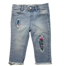 Load image into Gallery viewer, Girls Zara, embroidered stretch denim jeans, adjustable, GUC, size 0,  