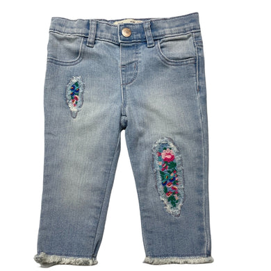 Girls Zara, embroidered stretch denim jeans, adjustable, GUC, size 0,  