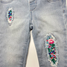 Load image into Gallery viewer, Girls Zara, embroidered stretch denim jeans, adjustable, GUC, size 0,  