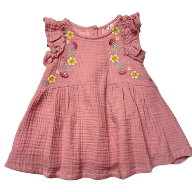 Girls Fox & Finch, lined embroidered crinkle cotton dress, GUC, size 00, L: 35cm