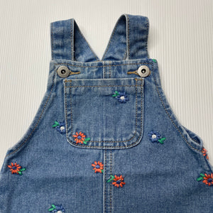 Girls Seed, embroidered denim overalls dress / pinafore, GUC, size 00, L: 36cm
