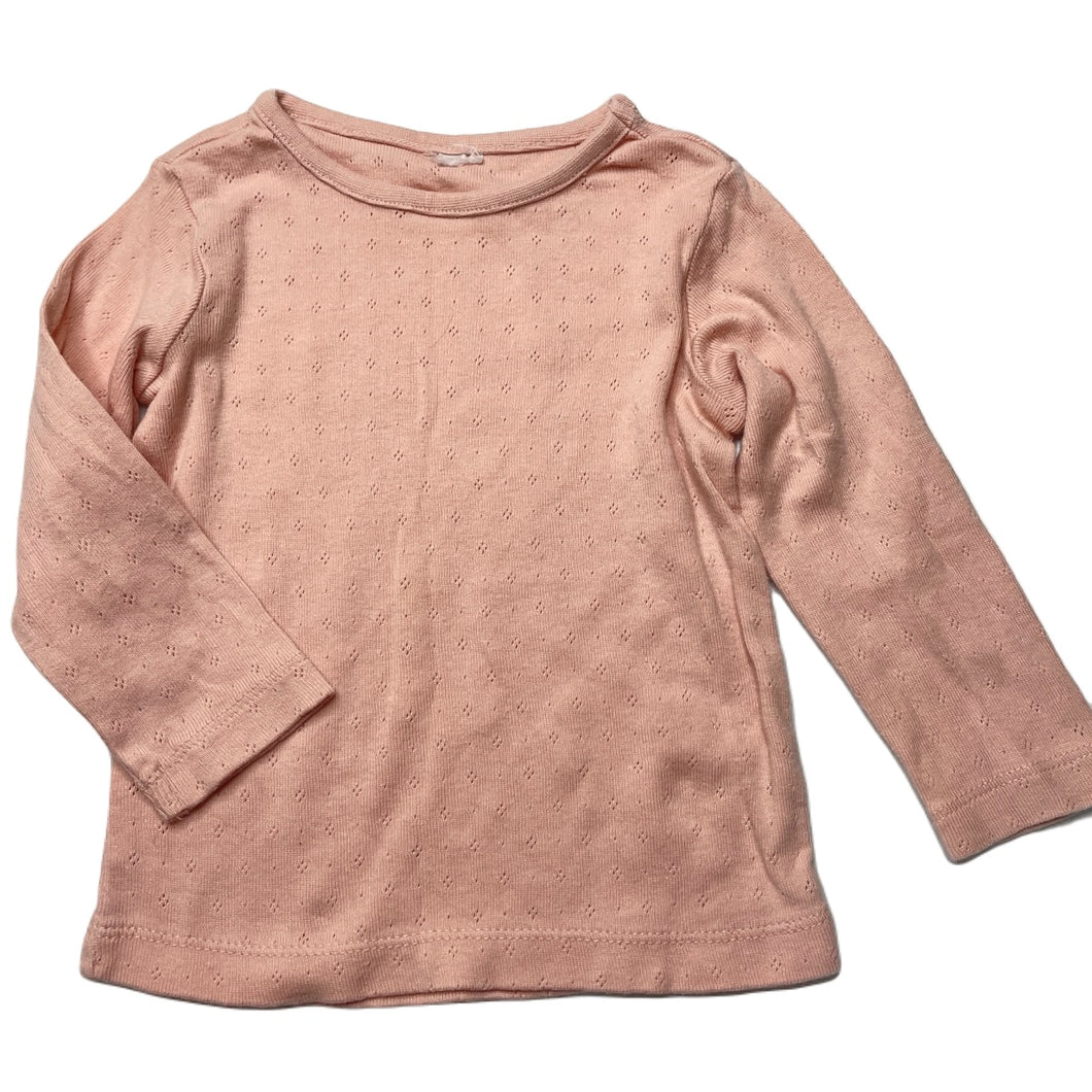 Girls pink, pointelle cotton long sleeve top, GUC, size 0,  