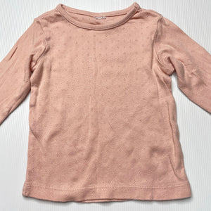 Girls pink, pointelle cotton long sleeve top, GUC, size 0,  