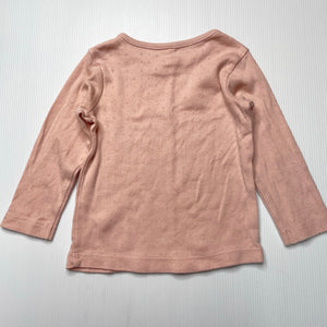 Girls pink, pointelle cotton long sleeve top, GUC, size 0,  