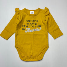 Load image into Gallery viewer, Girls Ollies Place, mustard cotton ruffle romper, EUC, size 000,  