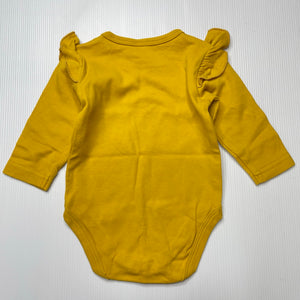 Girls Ollies Place, mustard cotton ruffle romper, EUC, size 000,  