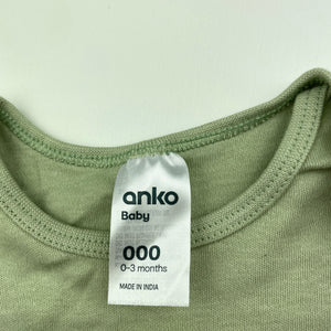 unisex Anko, green cotton bodysuit / romper, EUC, size 000,  