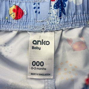 Boys Anko, lightweight board shorts, elasticated, EUC, size 000,  
