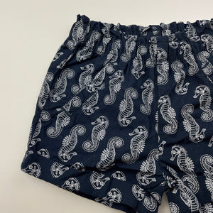 unisex Target, navy lightweight cotton shorts, elasticated, seahorses, EUC, size 000,  